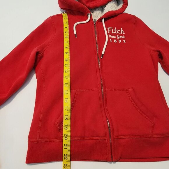 Abercrombie and Fitch sz L women red hoodie sherpa fur Y2K - Picture 8 of 11